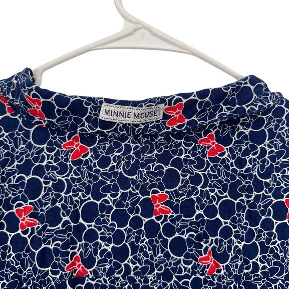 Disney Minnie Mouse Women SZ 1X  Navy Bow Print Shirt Dress 3/4 Sleeve V-Neck - Picture 5 of 15
